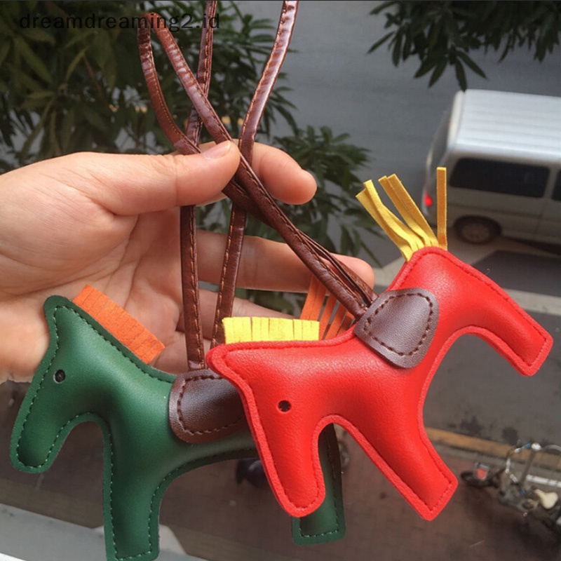 (drea) Handmade PU Leather Keyrings Horse Car Keychain Tas Pesona Liontin Aksesoris//