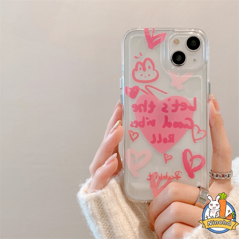 IPHONE Casing Kompatibel Untuk Iphone14 13 12 11 Pro Max X Xr Xs Max8 7 6 6s Plus SE 2020 Fashion Graffiti Hati Cinta Pasangan Ponsel Case Kamera Perlindungan Bening Lembut TPU Silicon Back Cover