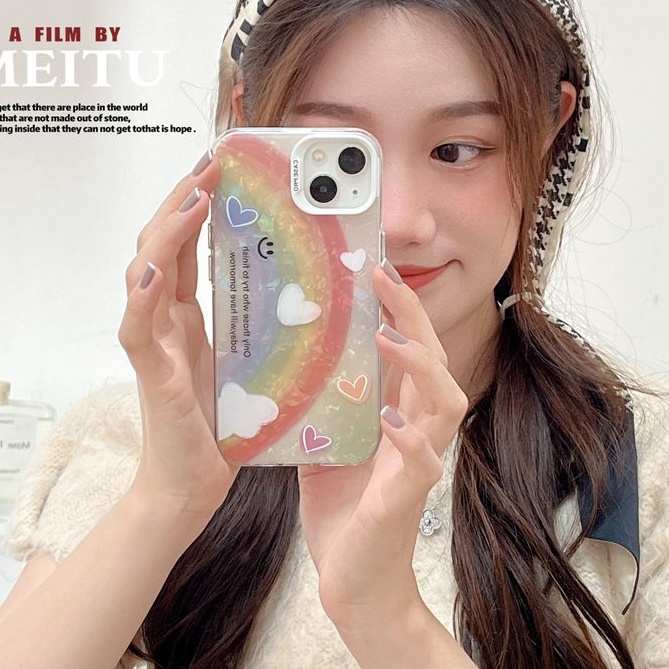 Pretty！Big Rainbow Shine Shell Pattern Soft Case HP iP iPhone 12 13 14 Pro Max 11 Girl Woman FTD Casing Apple