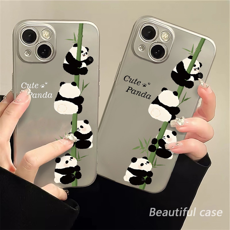 IPHONE Casing Ponsel Electroplate Kompatibel Untuk Iphone14 13 12 Pro Max11 XS XR X8+76S Plus Mini Cute Panda Soft Casing TPU Silikon Shockproof Cover