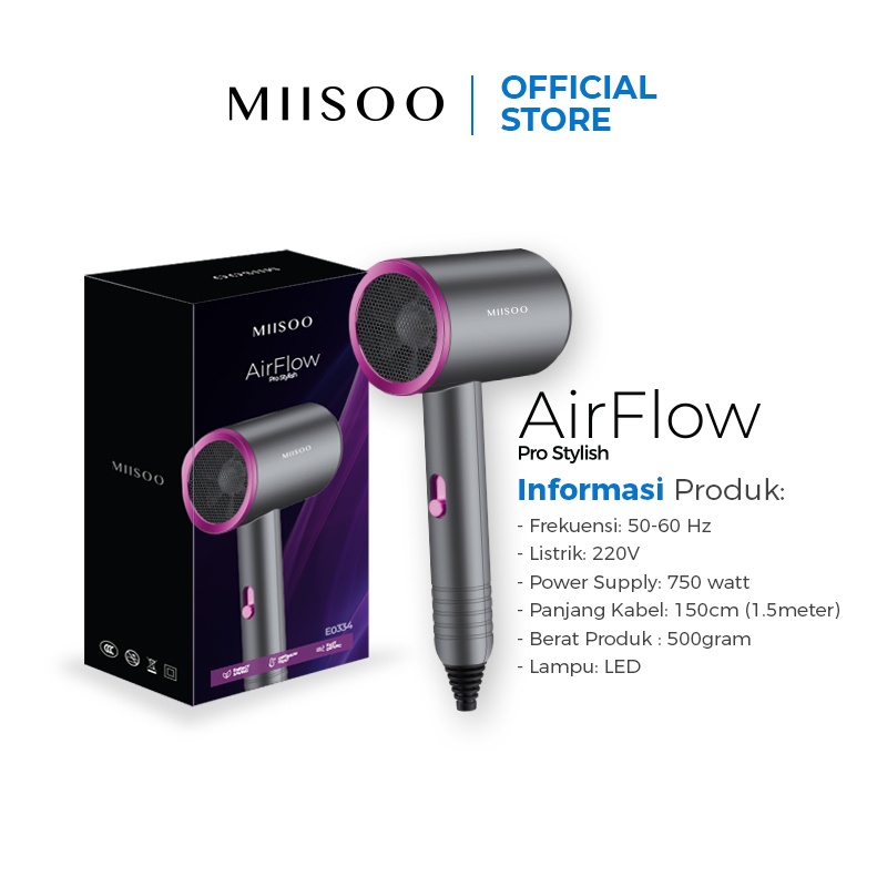 MIISOO Hair Dryer AirFlow Easy Stylish Ionik Black Purple Dryer Salon Pengering Rambut/Hair Dryer Rambut