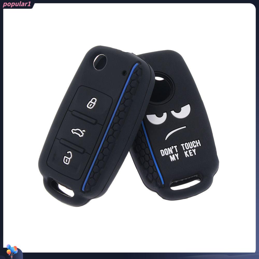 Case Kunci Mobil Populer Bahan Silikon Lembut Shell Hitam &amp; Biru Untuk Polo Golf VW