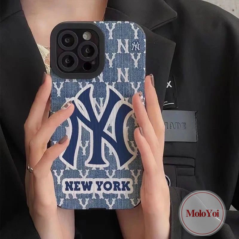 Casing Stiker Tekstur Gaya Eropa Dan Amerika Trendi Merek NEW YORK Kompatibel Untuk IPhone XR X XS Max7 8 Plus 14 12 11 13 Pro Max 7Plus Ponsel Kulit Mewah Soft Cover