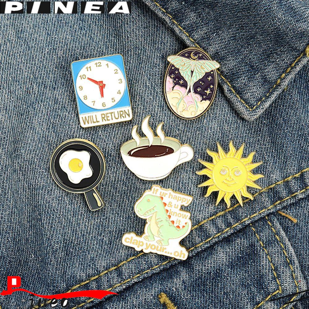 Bros Nanas Jam Logam Goreng Telur Kopi Kreatif Dinosaurus Brooch