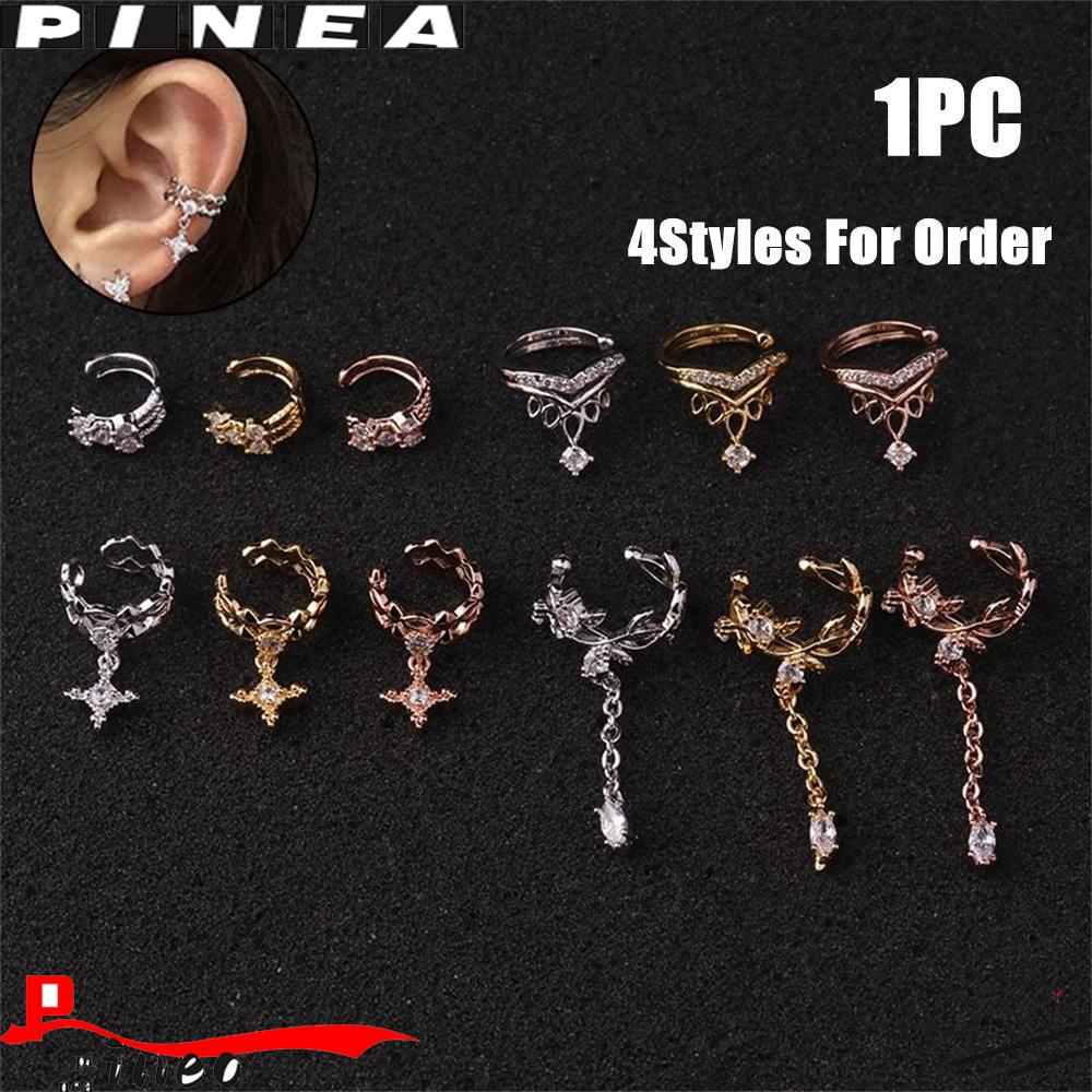 Nanas CZ Cuff Earrings Aksesoris Pesta Tanpa Tindik Zirkon Telinga Manset