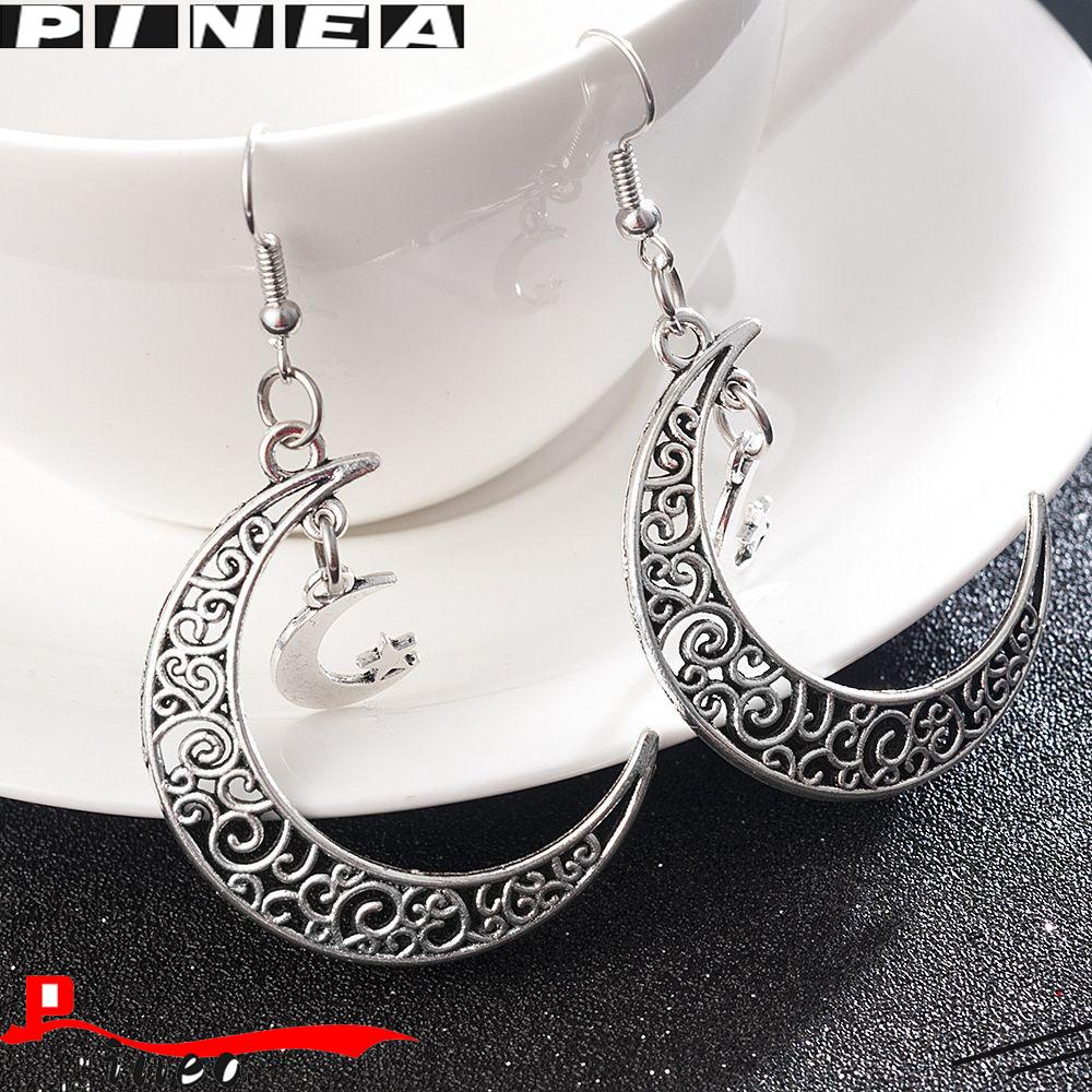 Anting Tusuk Nanas Ins Gaya Mewah Bulan S925 Needle Menjuntai Earrings