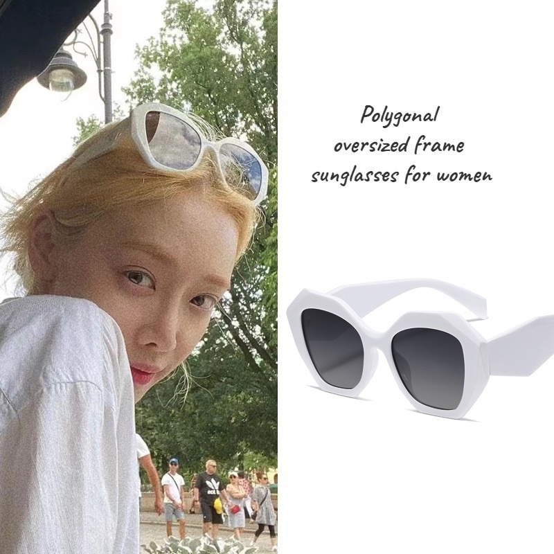 (YUZHU) Western Fashion Polygon Oversized Frame Sunglasses Vintage Fashion Kerai Kacamata Hitam Untuk Wanita