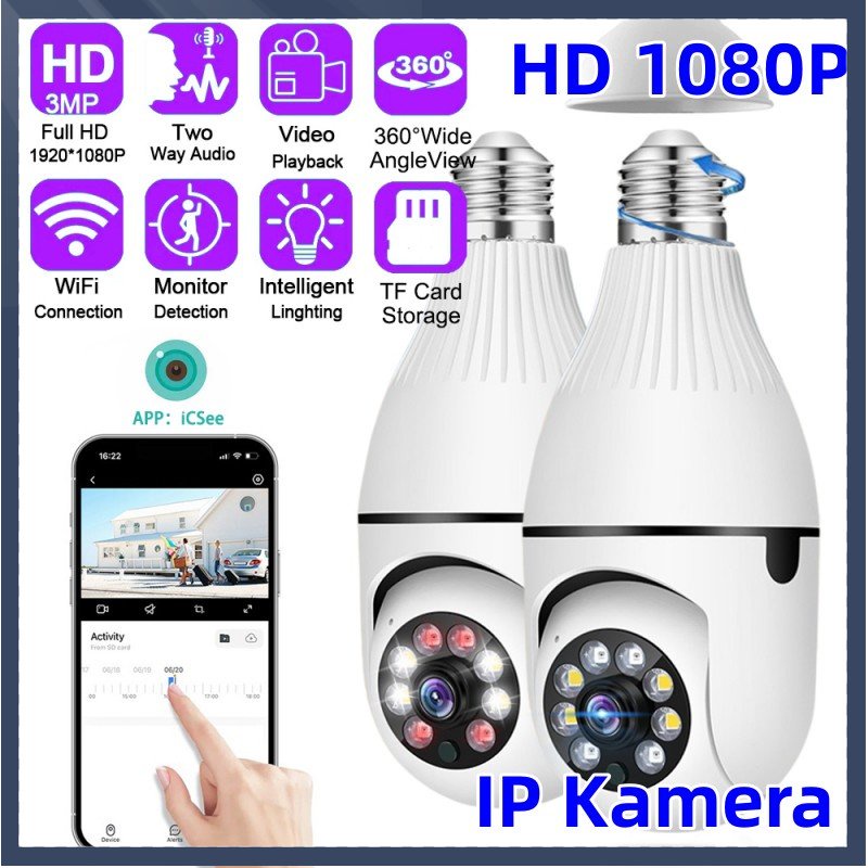 【Ready Stock】Mini Wifi CCTV HD 1080P CCTV Kamera CCTV E27 WIFI Smart Kamera Lampu IP Kamera CCTV 360 PTZ