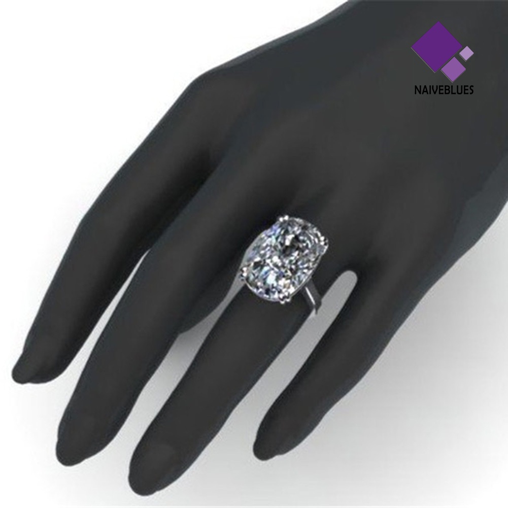 &lt; Naiveblues &gt; Glitter Oval Potongan Berlian Imitasi Bertatahkan Cincin Pengantin Pernikahan Pertunangan Hadiah