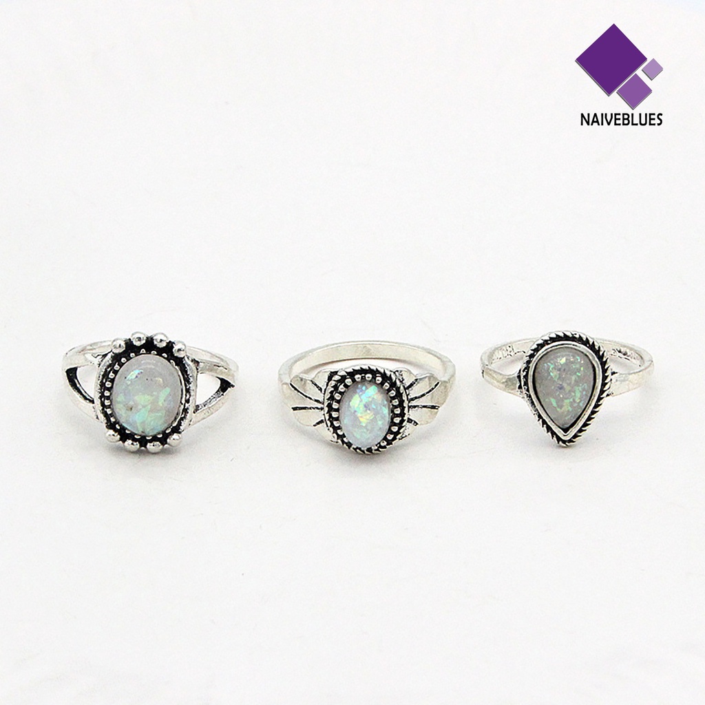 &lt; Naiveblues &gt; 8Pcs/Set Cincin Buku Jari Dapat Ditumpuk Persegi Warna Silver Gaya Etnik Permata Jari Perhiasan Aksesori