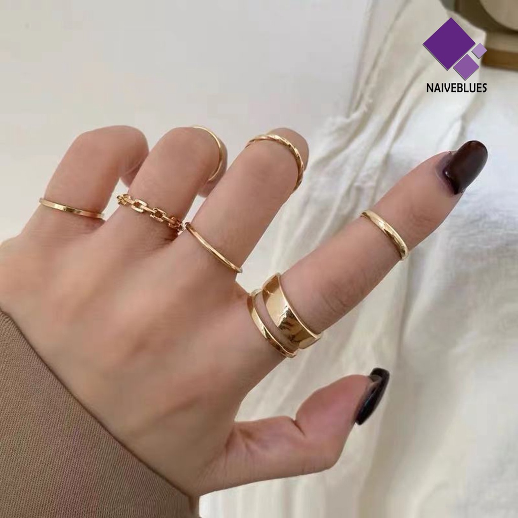 &lt; Naiveblues &gt; 7Pcs/set Wanita Knuckle Rings Geometris Bukaan Adjustable Hip Hop Jari Rings Pesta Club