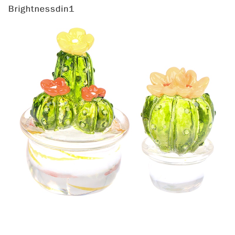 [Brightnessdin1] Ornamen Patung Kaktus Kaca Mini Decor Lucu Miniatur Desktop Craft Butik