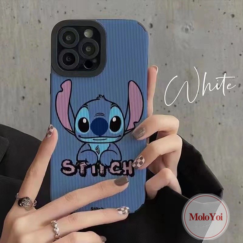 Casing Ponsel Tekstur Kulit Mewah Kompatibel Untuk IPhone 11 Pro Max8 7 Plus13 11 14 12 Pro MAX XR XS X MAX 7Plus Kartun Lucu Disney Stitch Lembut Tpu Shockproof Cover