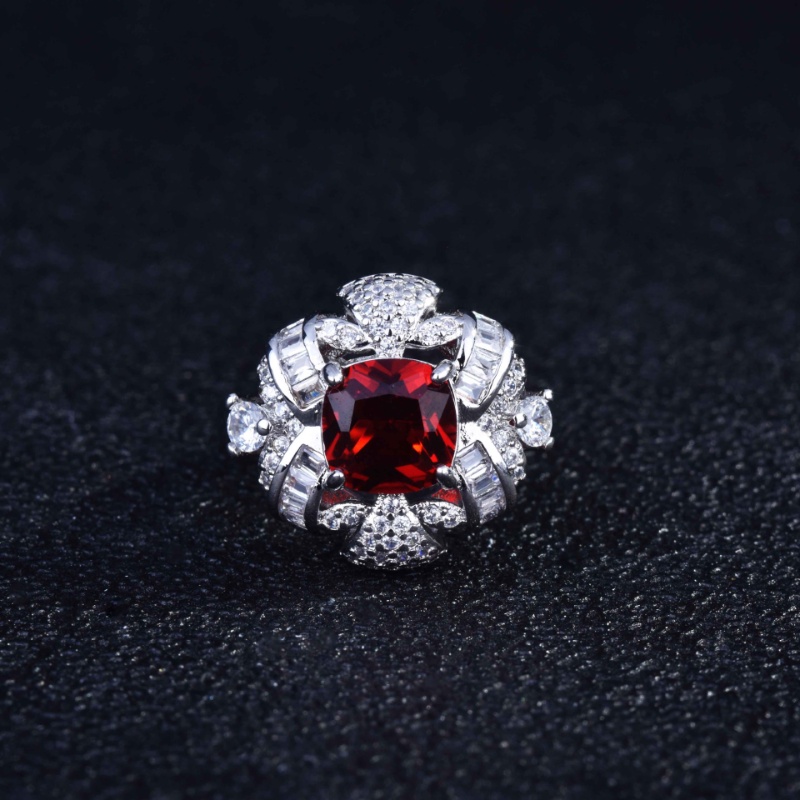 Goldkingdom Aksesoris Perhiasan Fashion Ready Stock T-Berbentuk Berlian Merpati Darah Ruby Cincin Dengan Micro Full Berlian Warna-Warni Pembukaan Harta Karun Cincin Untuk Wanita