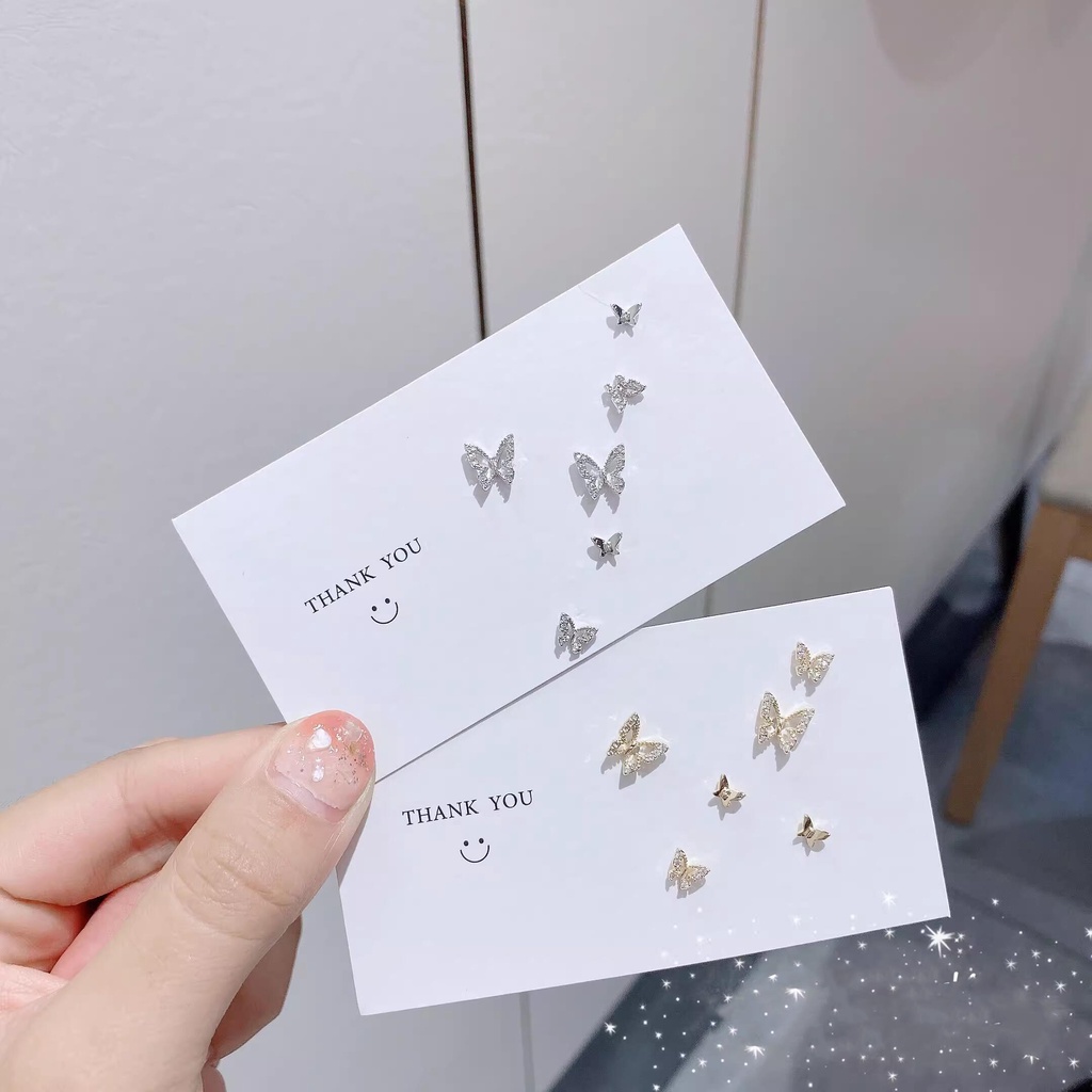 Yeezii 6Pcs/set Anting Kupu-Kupu Kristal Fashion Untuk Wanita Emas Perak Stud Earring Perhiasan Aksesoris