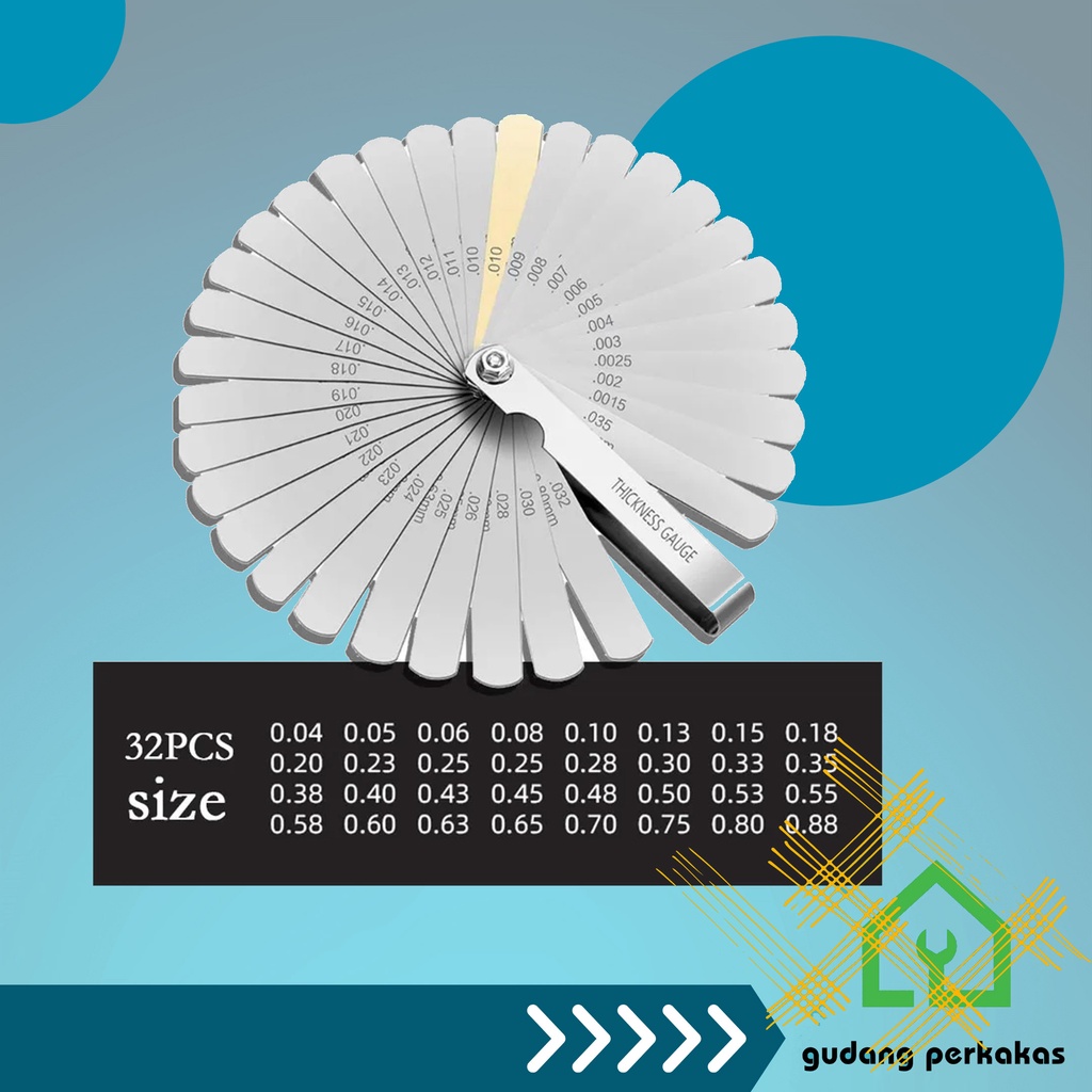 Feeler Gauge 32 Blade Pengukur Ketebalan Feeler Gauge Alat Pengukur Celah Klep Filler Gauge