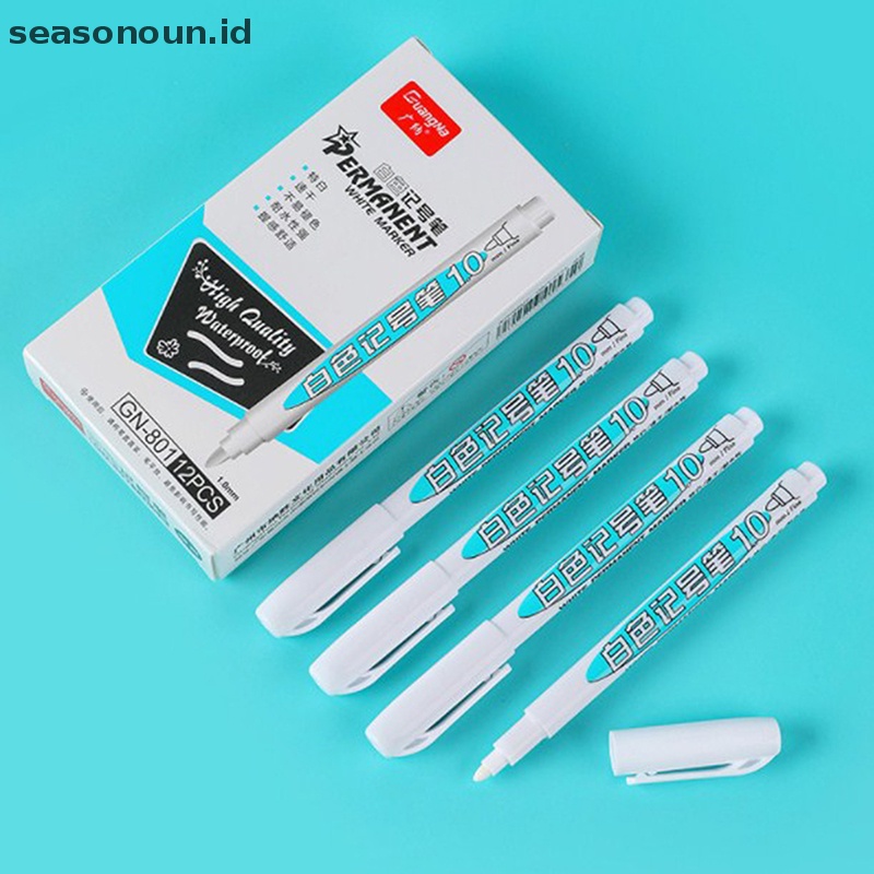 Seasonoun White Marker Pen Pena Graffiti Tahan Air Permanen Gel Pensil Ban Pager.