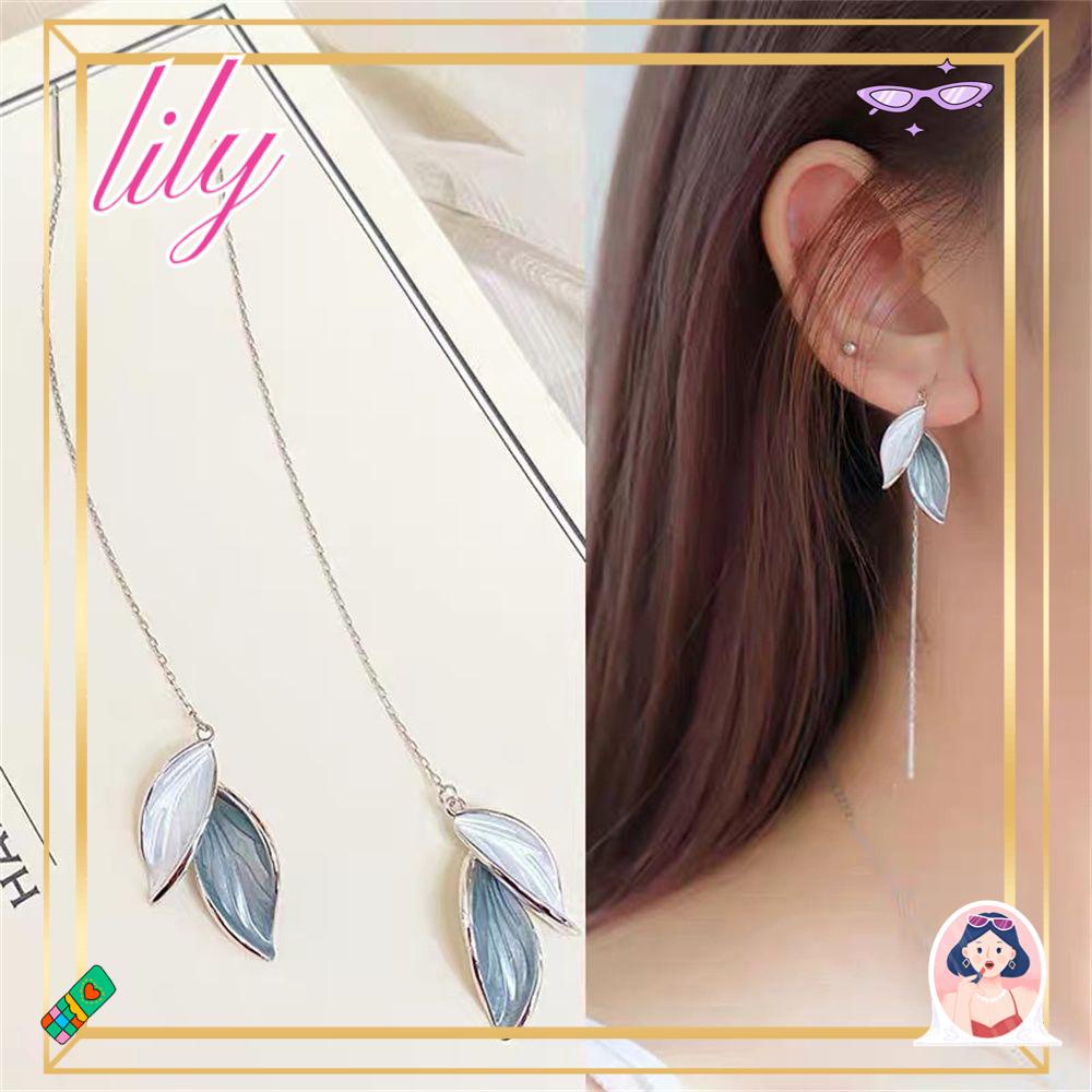 Lily Leaf Stud Earrings Bahan Alloy Wanita Ins Style Benang Telinga Daun