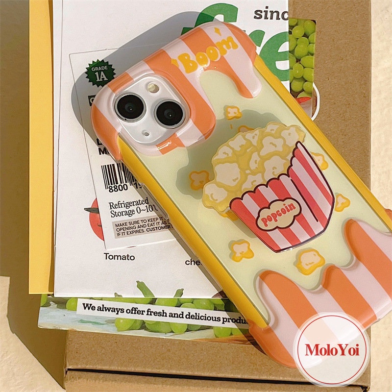 IPHONE Ins Korea Aesthetic Kartun Lucu Popcorn Kompatibel Untuk Iphone11 13 12 14 Pro Max 8Plus XR XS X Max 7Plus 8 7 Plus SE 2020 3D Ice Cream Case Silikon Lembut Penutup Belakang