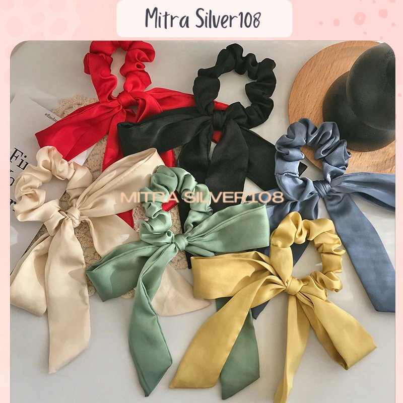 [MS108] KCR 07 - Ikat Rambut Model Scraf Warna Polos Gaya Korea Elegan | Aksesoris Fashion Wanita | Aksesoris Rambut Viral Model Terbaru | Kunciran Pita Impor Murah |IKAT Rambut Pita Satin Warna Polos Fashion Wanita Import / Ikat Rambut Satin