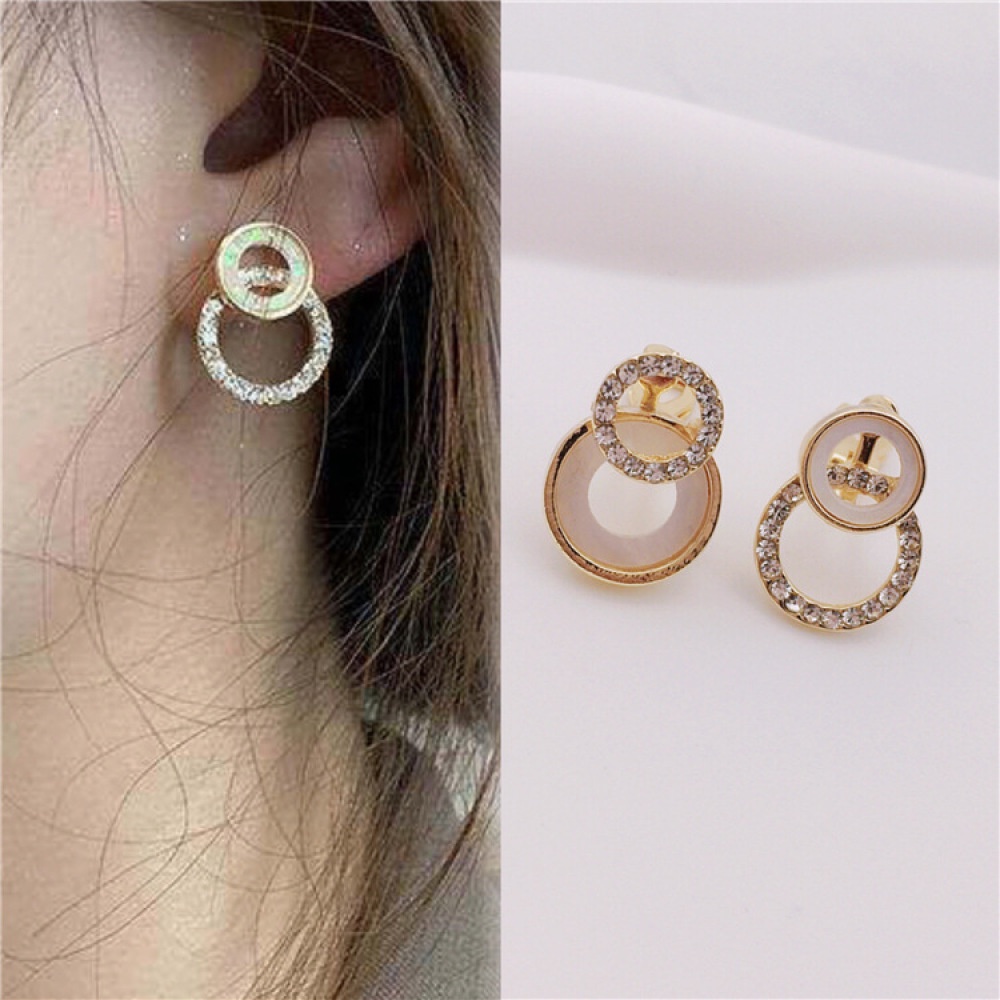 Anting Klip On Berlian Imitasi Bulat Ganda Tanpa Tindik Perhiasan Geometris Untuk Wanita Earcuffs