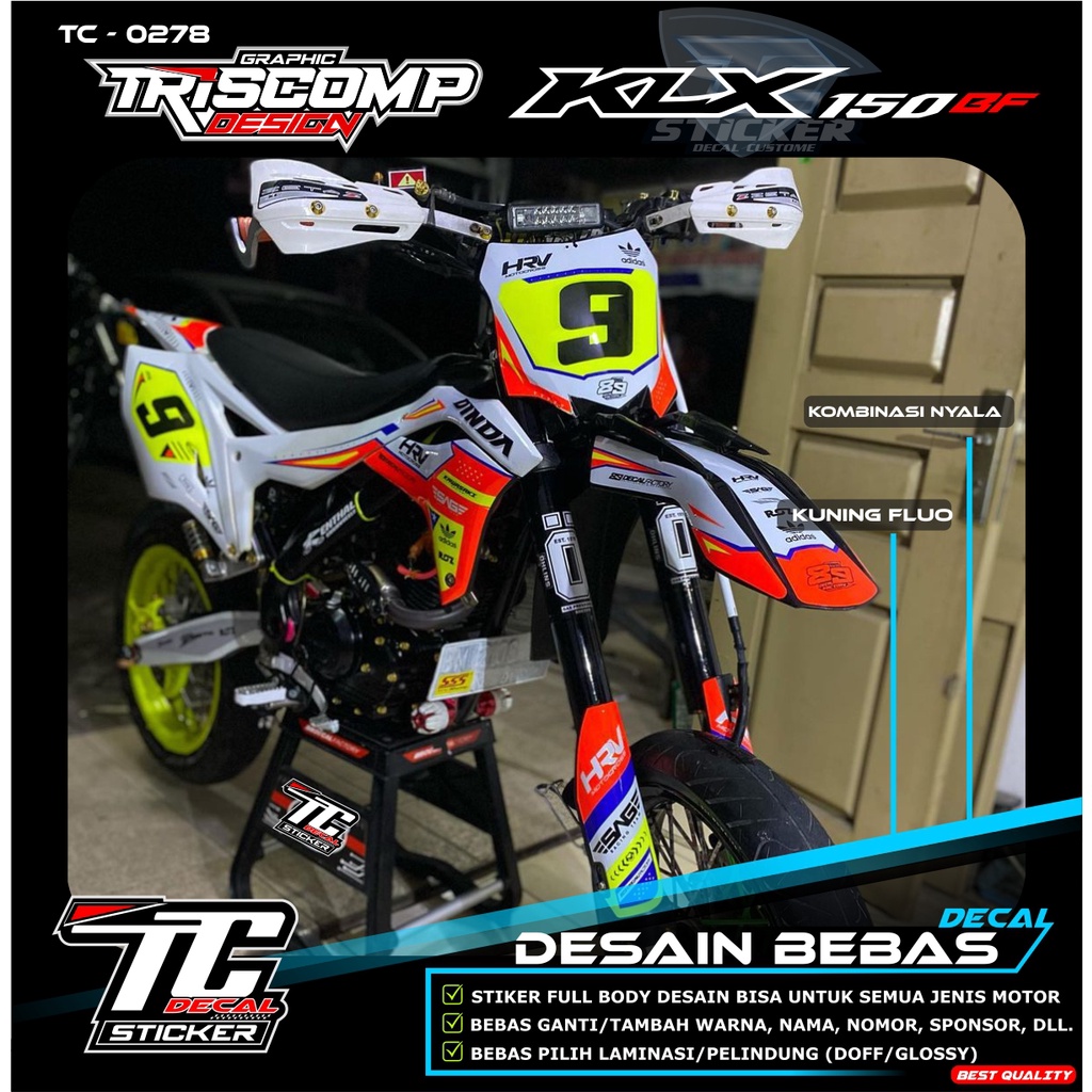 Decal kit KLX 150 BF / dtracker / Motor KLX Lama / New KLX cover HRV (Bahan maxdecal glossy combinas