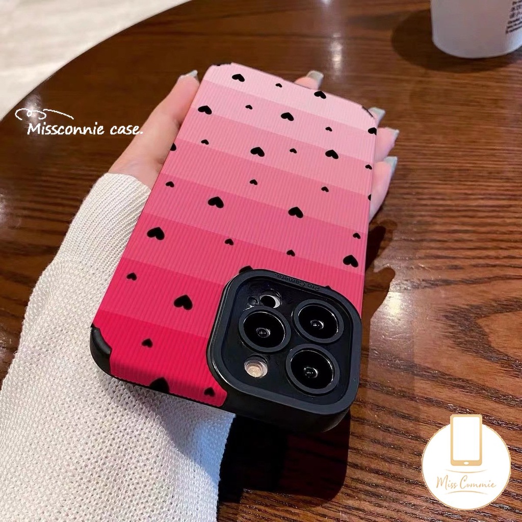 IPHONE Casing Ponsel Tekstur Kulit Warna Gradasi Mewah Untuk Iphone11 12 14 13 Pro Max X7 8 Plus XR XS Max 7Plus Cinta Sederhana Hati Shockproof Silikon Lembut Tpu Cover