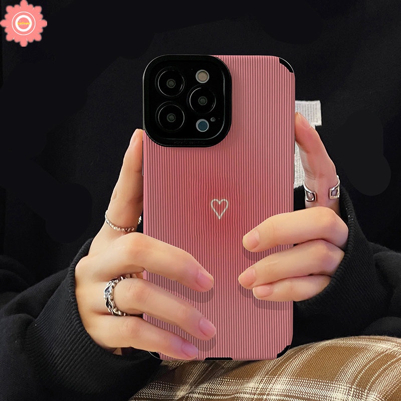 IPHONE Ins Cute Pink Love Heart Phone Case Kompatibel Untuk Iphone11 14 13 12 Pro Max7 8 Plus X XS Max XR Shockproof Leather Cover Pelindung Tpu Soft Cover