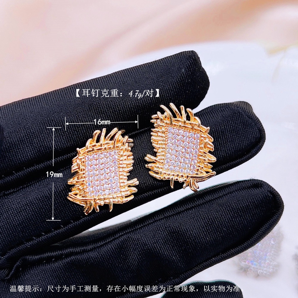 Goldkingdom Aksesoris Perhiasan Fashion Ready Stock Anting Bertabur Berlian Retro Prancis, Anting Anyaman Logam, Tren Wanita