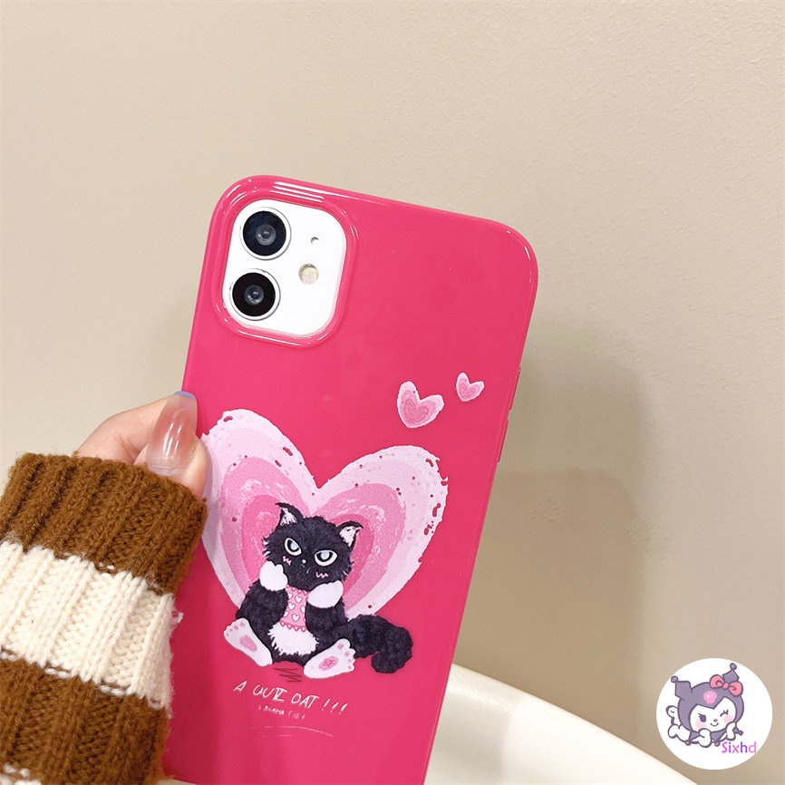 IPHONE Kompatibel Untuk Iphone14 13 12 11 Pro Max SE 2020 X Xr Xs Max8 7 6Plus Fashion Cinta Sederhana Kucing Hitam Silikon Premium Casing Ponsel Lembut Anti Jatuh Pelindung TPU Cover XJJJJ