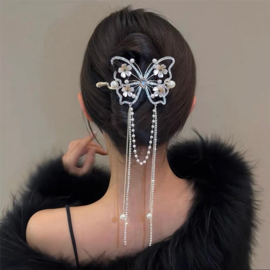 Korea Berlian Imitasi Mutiara Bunga Rambut Klip Manik-Manik Kristal Rantai Rumbai Jepit Rambut Clamp Woman Hair Accessories