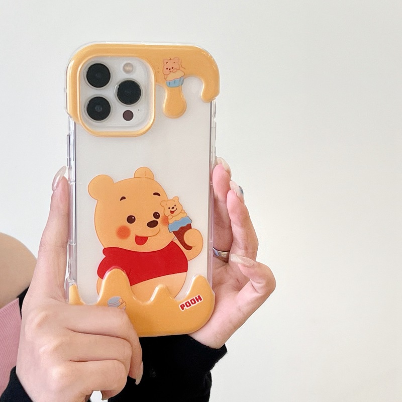 【3D Ice Cream】Strawberry Bear Summer 3D Soft Case IPhone XR XS Max 11 12 13 14 Pro Max 14 Plus for Women Girl Gift Cartoon Lovely Winnie the pooth Bear