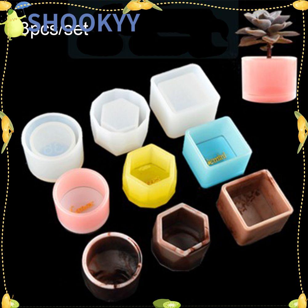 Chookyy 3pcs/set Crystal Resin Tray Cetakan Penyimpanan Casting Hexagon Cup Resin Kerajinan Pot Bunga Sukulen