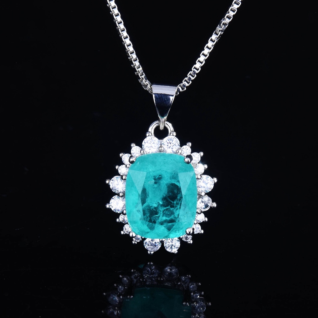 Goldkingdom Fashion Perhiasan Aksesoris Ready Stock Tasik Air Hijau Turmalin Paraiba Liontin Sederhana Kalung Wanita