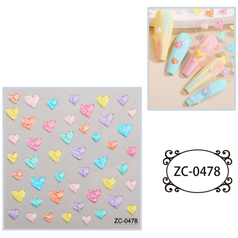 Sa Stiker Nail Art Stiker Kuku 5D Self-Adhesive Heart Nail Stickers Untuk Wanita