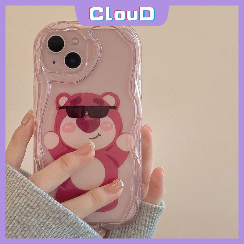 Casing 3D Wavy Curved Edge Glossy Untuk Redmi 9A A1 10 9 A2 10C 9T 10A 9C NFC Redmi Note 11 10S 11s 8 9 10 10Pro Max POCO M3 Shockproof Lembut Kartun Lucu Strawberry Bear Manyo Cover