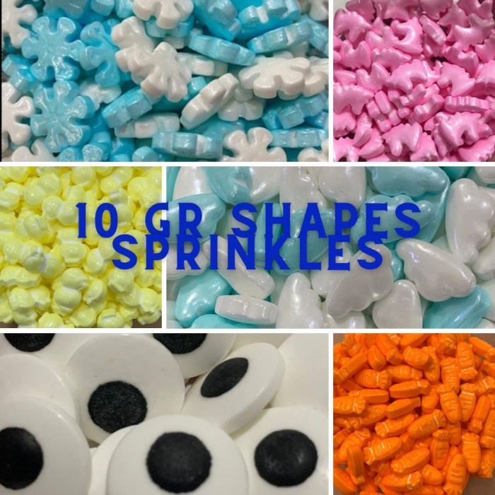 

ANEKA TRIMIT GULA BENTUK LUCU 10 GR DEKORASI KUE - CUTE SHAPES SPRINKLES