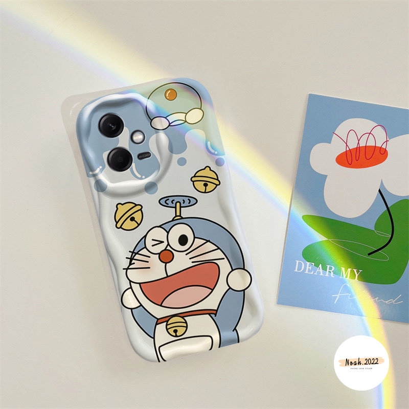 Case Untuk Redmi 10A A1 10 9A A2 9T 9 10C 9C NFC POCO M3 Redmi Note 12 11 10s Note 9 8 11s Note10 Pro Cute Manyo Bear Kartun Doraemon 3D Wavy Curved Edge Glossy Airbag Couple Cover