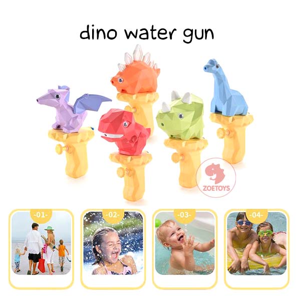 Zoetoys Dino Water Gun | Mainan Mandi Anak Tembakan Tembak Karakter Dinosaurus Outdoor Beach Garden Toy Pistol Air