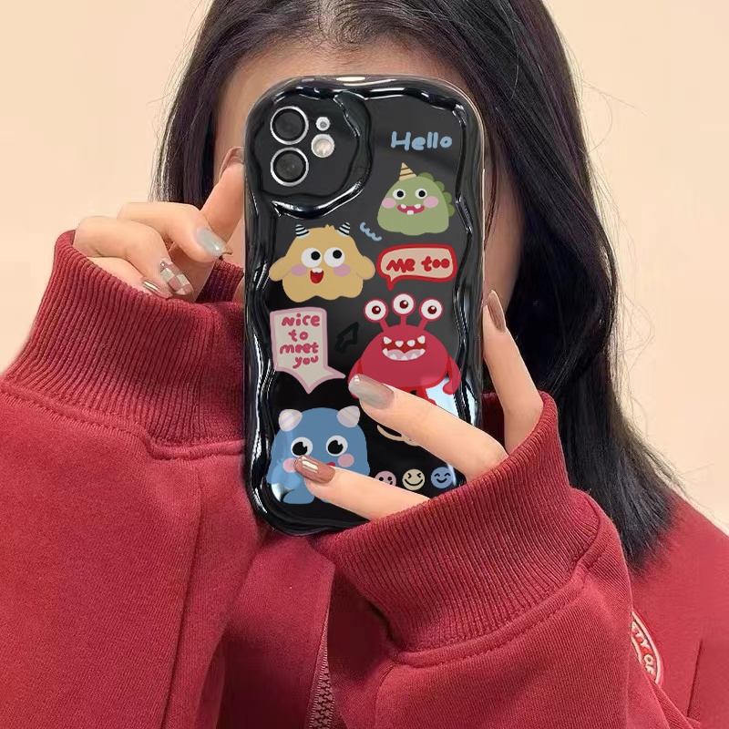 Case Monster Kecil Yang Lucu Untuk Realme C53 C31 C55 5 7i 6i 5s 5i C35 C12 C21Y C25 C20A C25Y C11 C17 C20 C25s C30 C15 C21 C33 C2 C1 C3 Kartun Badut Lembut 3D Bergelombang Lengkung Tepi Penutup