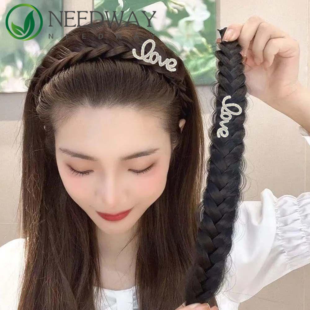 Needway   Ikat Rambut Wanita Lucu DIY Aksesoris Rambut Kristal Huruf Ornamen Adjustable Gaya Korea Wig Headband