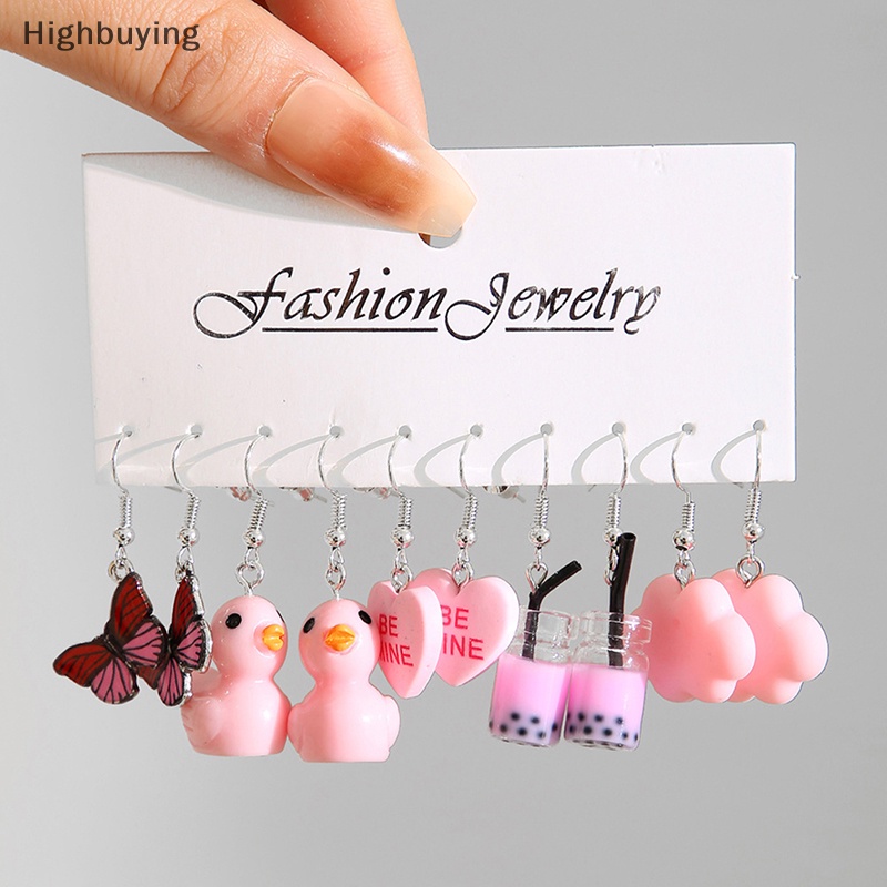 Hbid Kartun Kupu-Kupu Bebek Anting Set Untuk Wanita Gadis Geometris Lucu Hati Jamur Drop Earrings Tren Perhiasan Anak Hadiah Glory