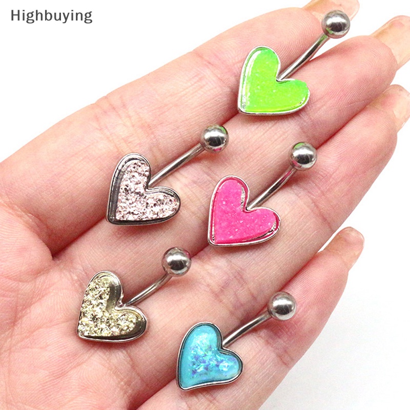 Hbid Fashion Hati Pusar Belly Button Rings Kupu-Kupu Daisy Bentuk Pusar Menjuntai Liontin Stainless Steel Perhiasan Tubuh Glory