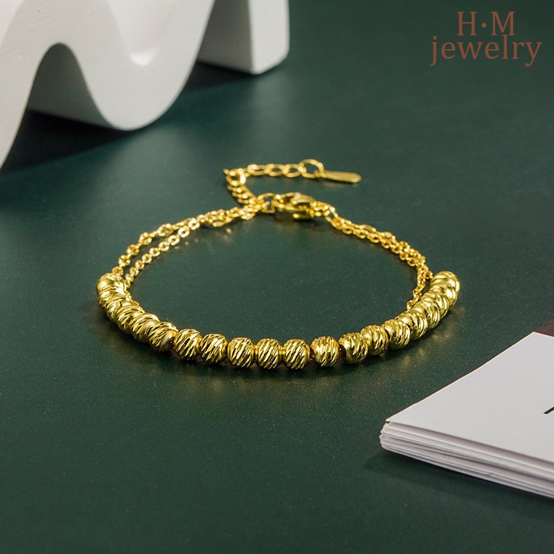 Double Layer Twin Fined Grace Ball Bracelet Gelang Emas Bermutu Tinggi All-Match Gelang Pacar