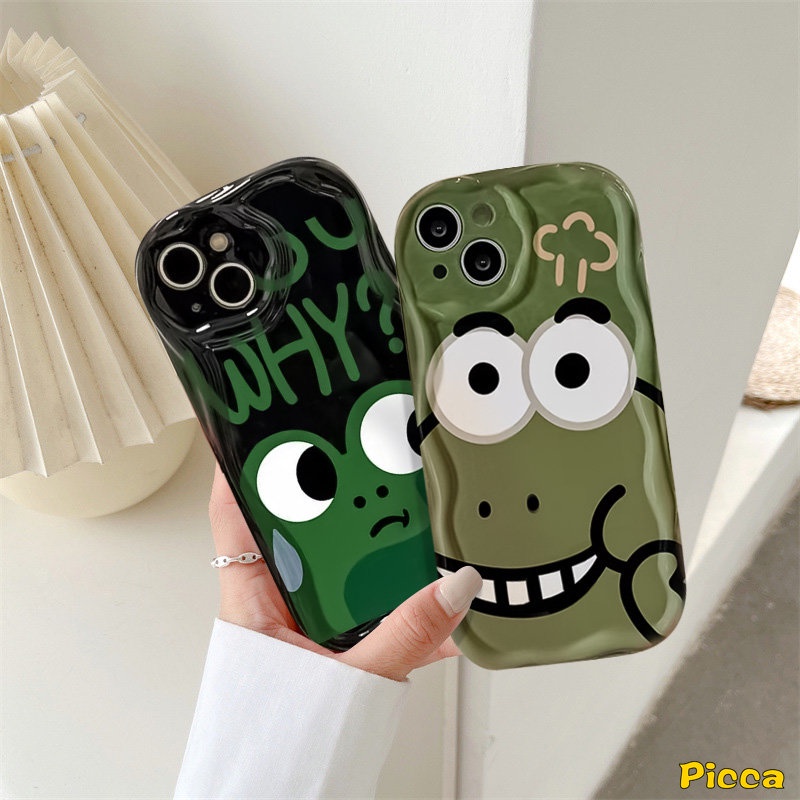 Couple Cute Little Monster Kartun Lucu Katak Case Kompatibel Untuk IPhone XR 78 Plus 11 12 13 14 Pro Max 6s 6x XS Max SE 2020 Baru 3D Bergelombang Melengkung Tepi Lembut Tpu Lovers Cover