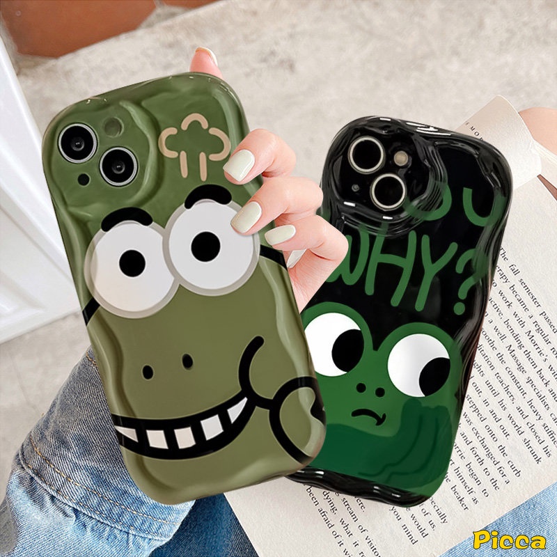 Couple Cute Little Monster Kartun Lucu Katak Case Kompatibel Untuk IPhone XR 78 Plus 11 12 13 14 Pro Max 6s 6x XS Max SE 2020 Baru 3D Bergelombang Melengkung Tepi Lembut Tpu Lovers Cover