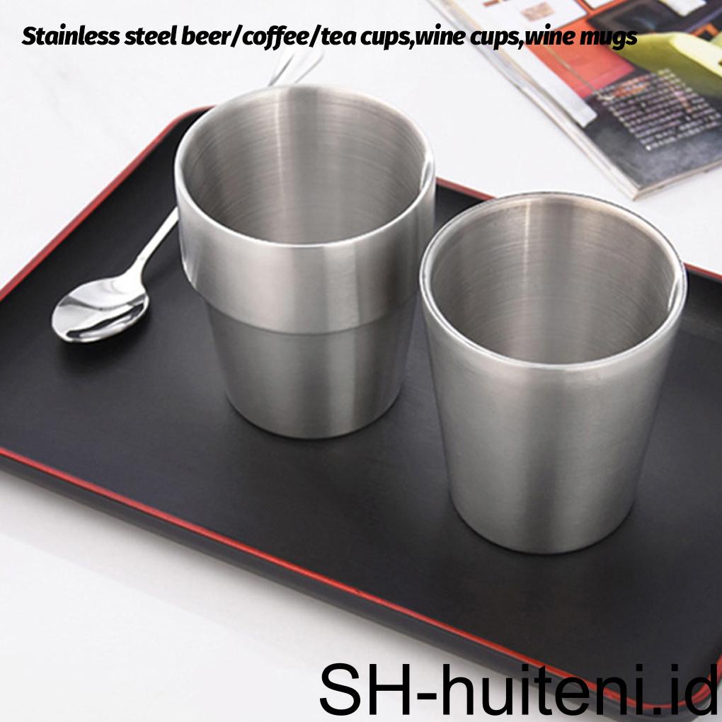 Gelas Stainless Steel Minuman Portabel Rumah Kantor Bisa Dicuci Mug Anggur Gelas Kopi Perlengkapan Minum Aksesoris Dapur 300ml