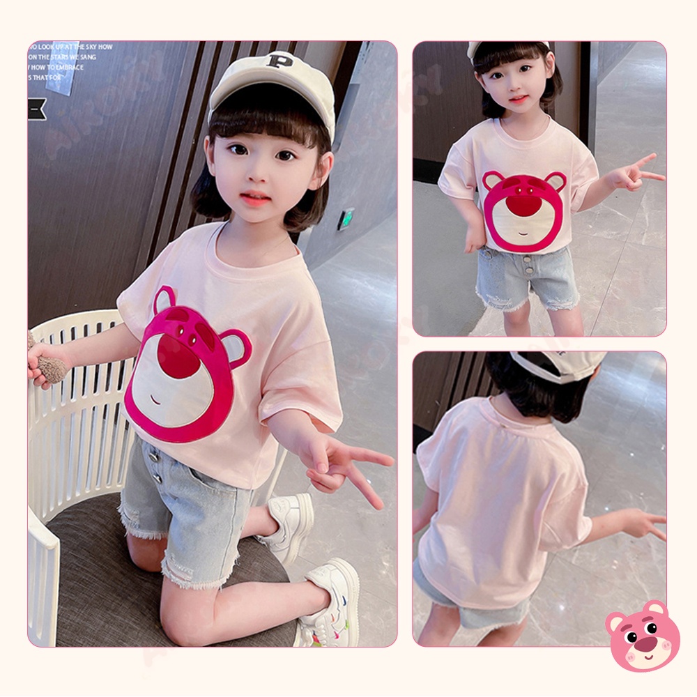 Aikoky 1-7 Tahun Tshirt Anak Stawberry Bear / Baju Kaos Anak Lengan Pendek