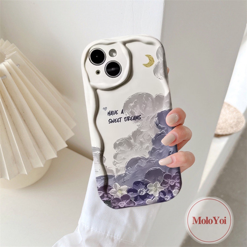 IPHONE Casing Tpu Lembut 3D Wavy Curved Edge Back Kompatibel Untuk Iphone11 13 14 12 Pro Max XR X XS Max6 7 8 6s Plus SE 2020 Kreatif Lukisan Cat Minyak Bunga Memiliki Mimpi Manis Cover