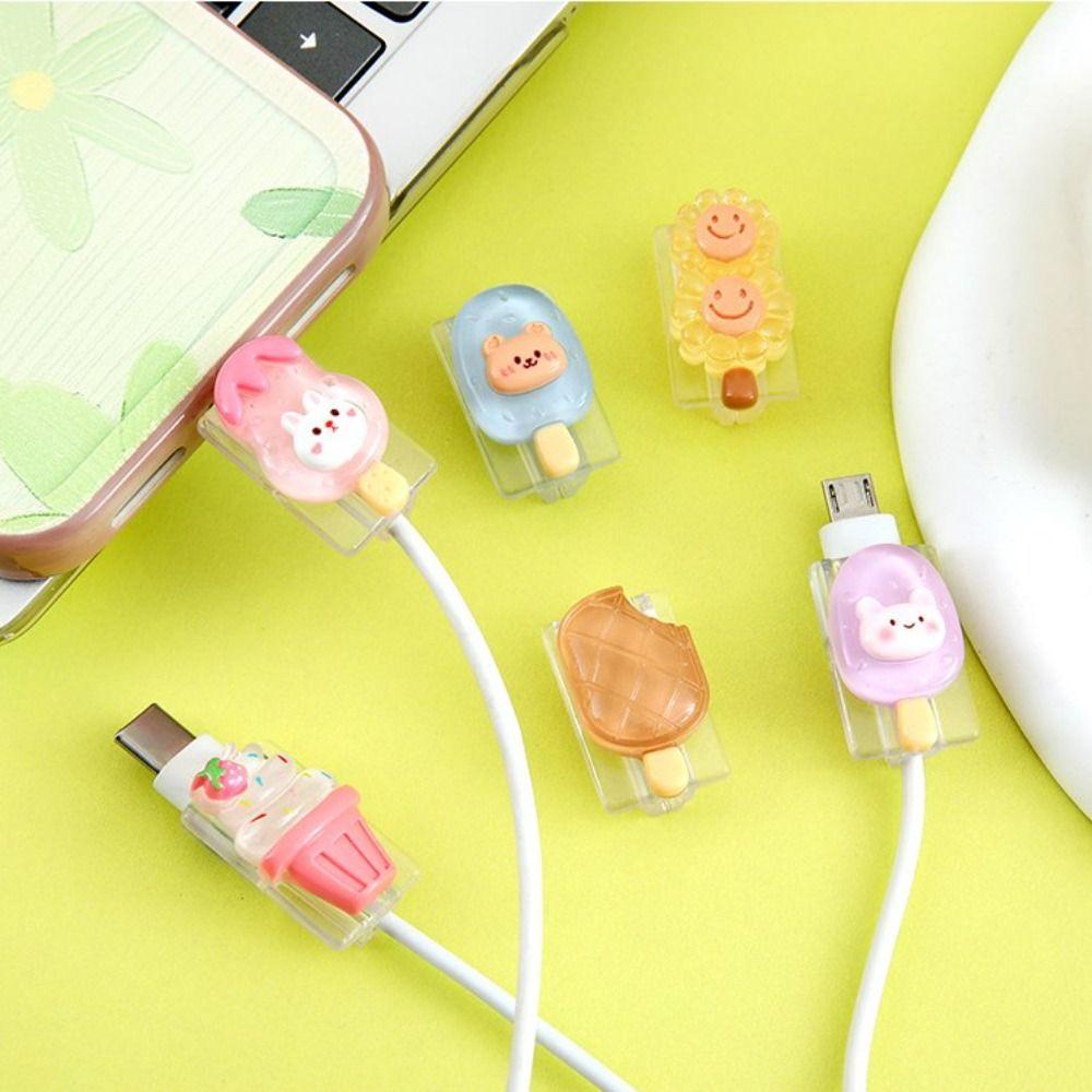 Agustinina Pelindung Gigitan Kabel Saluran Ponsel Lucu Anti Putus Soft Cover Charger Wire Holder 3D Kartun Flowers Cable Winder